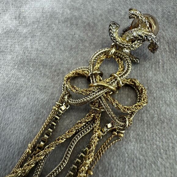 CHANEL CC Gold Chain Dangle Long Clip on Earrings - Picture 6 of 11